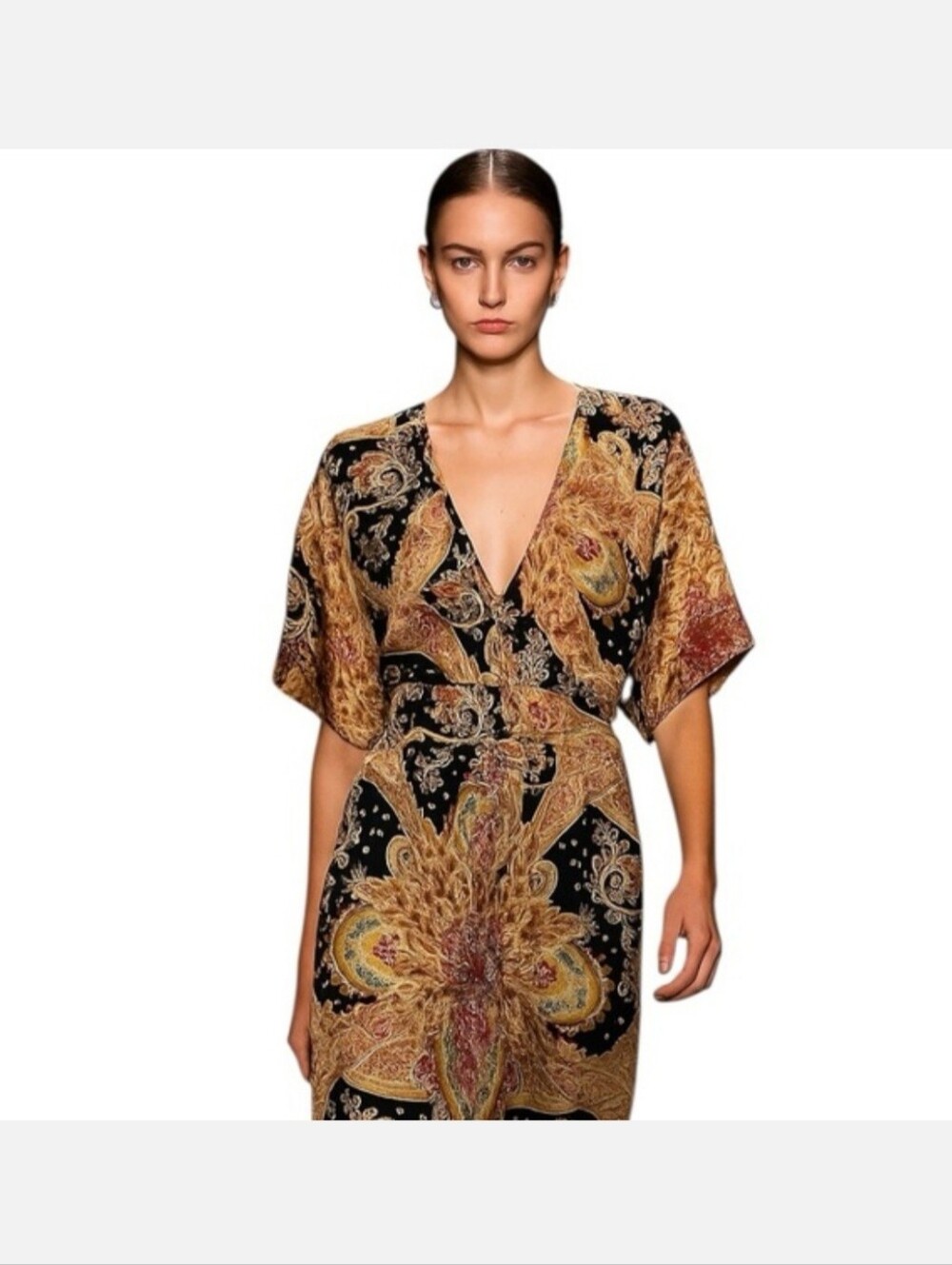 Kopa SILK Black & Gold Paisley V-Neck Wrap Dress